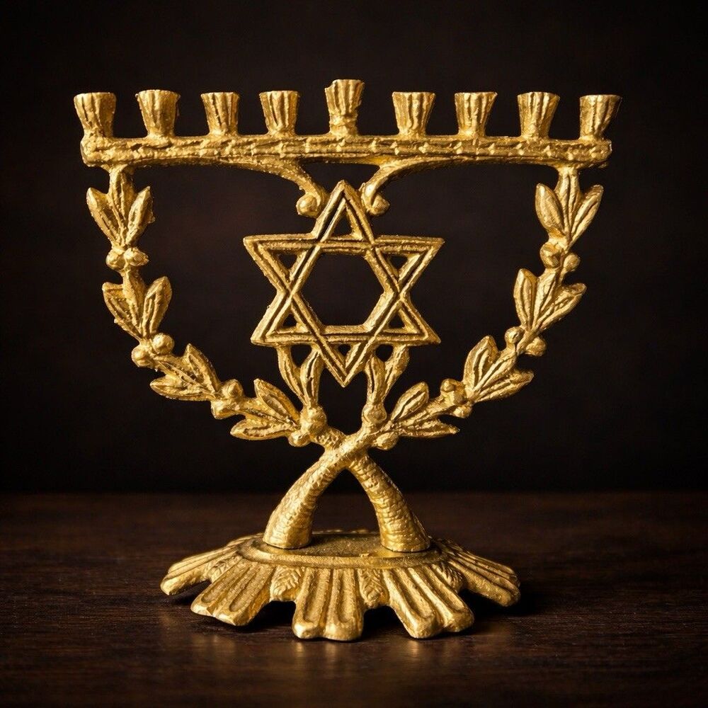 Wainberg Small Portable Brass Hanukkah Menorah Star of David 4.5” Made In Israel